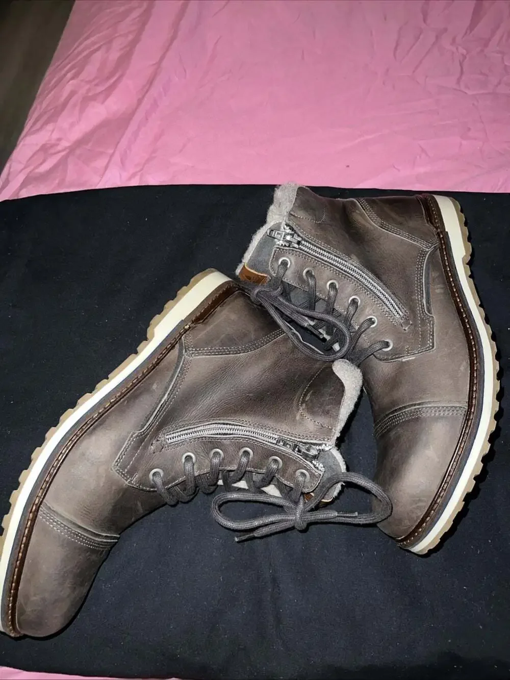 Aldo Leather Boots Mens 10.5 Brown Zip Up & Tie Casual Fall Warm Insulated
